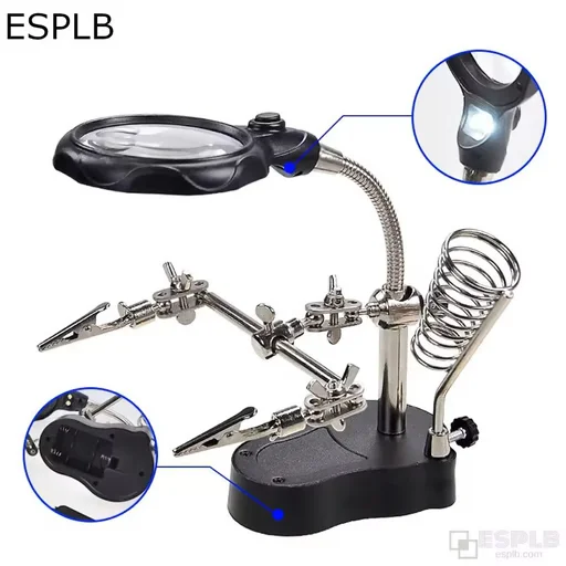 Helping Hands Soldering Magnifier Stand With 3.5x And 12x Led Clips