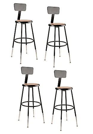 National Public Seating Adjustable Hardboard Stools With Backs, 25"-33"h, Black, Set Of 4