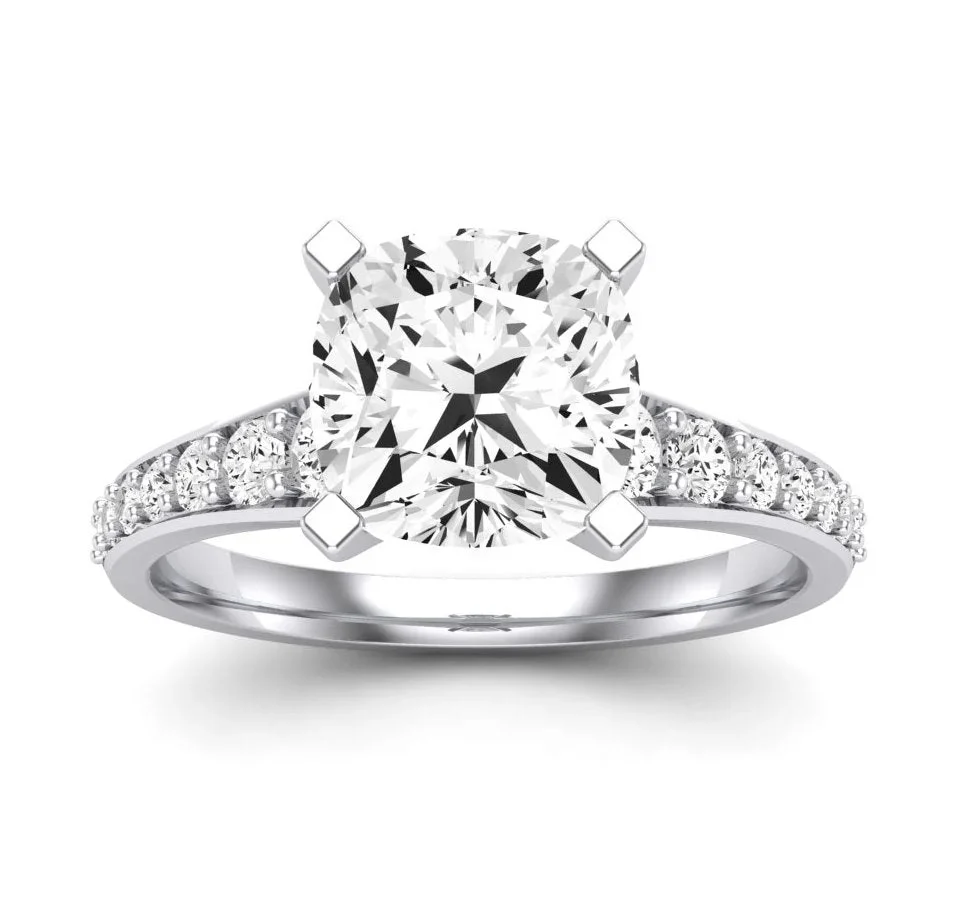 Holly - Gia Natural Cushion Diamond Engagement Ring - 10k White Gold/0.50 Ct Center - 0.92 Ct Total Weight/gia Certified: Clarity I1 | Color H
