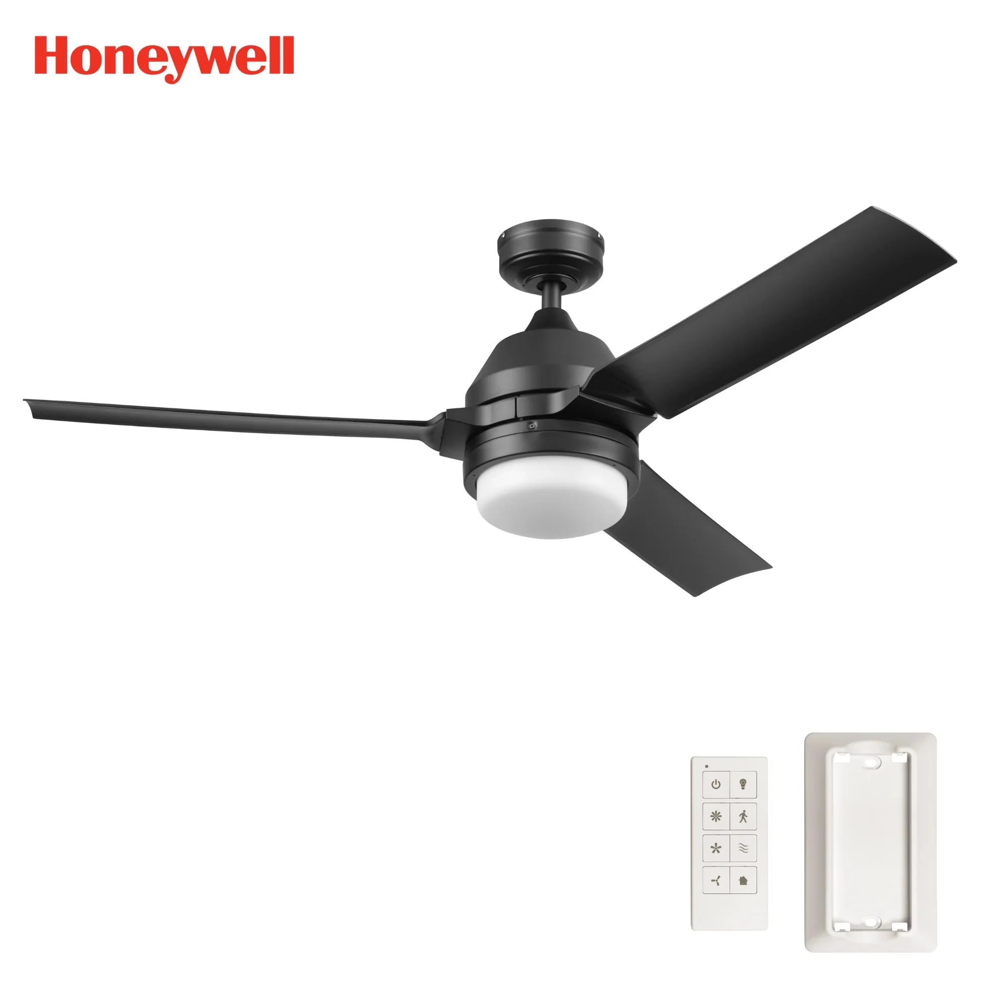 54 Inch Honeywell Port Isle Matte Black Ceiling Fan With Light And Remote