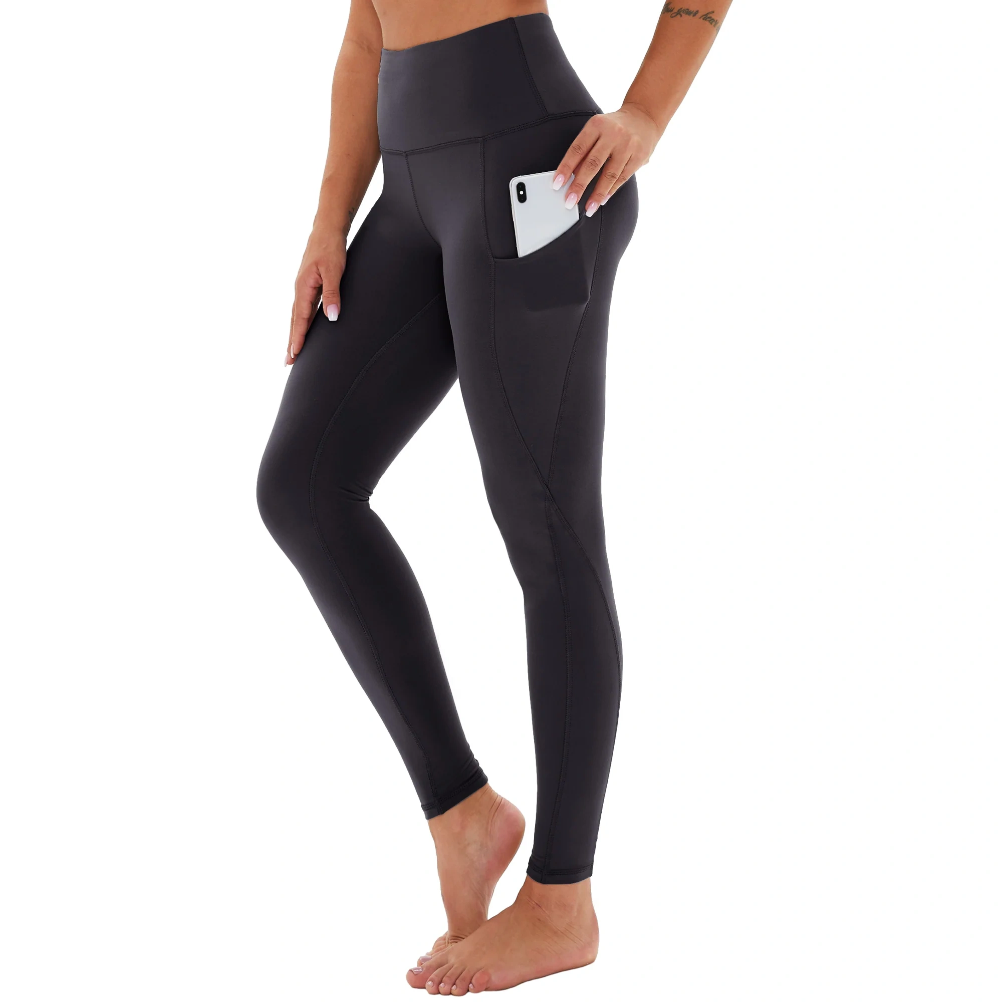 Showitty Women's High-waisted Yoga Pants - Full-length Workout Leggings With Pocket For Running, Training & Daily Wear - Black/l