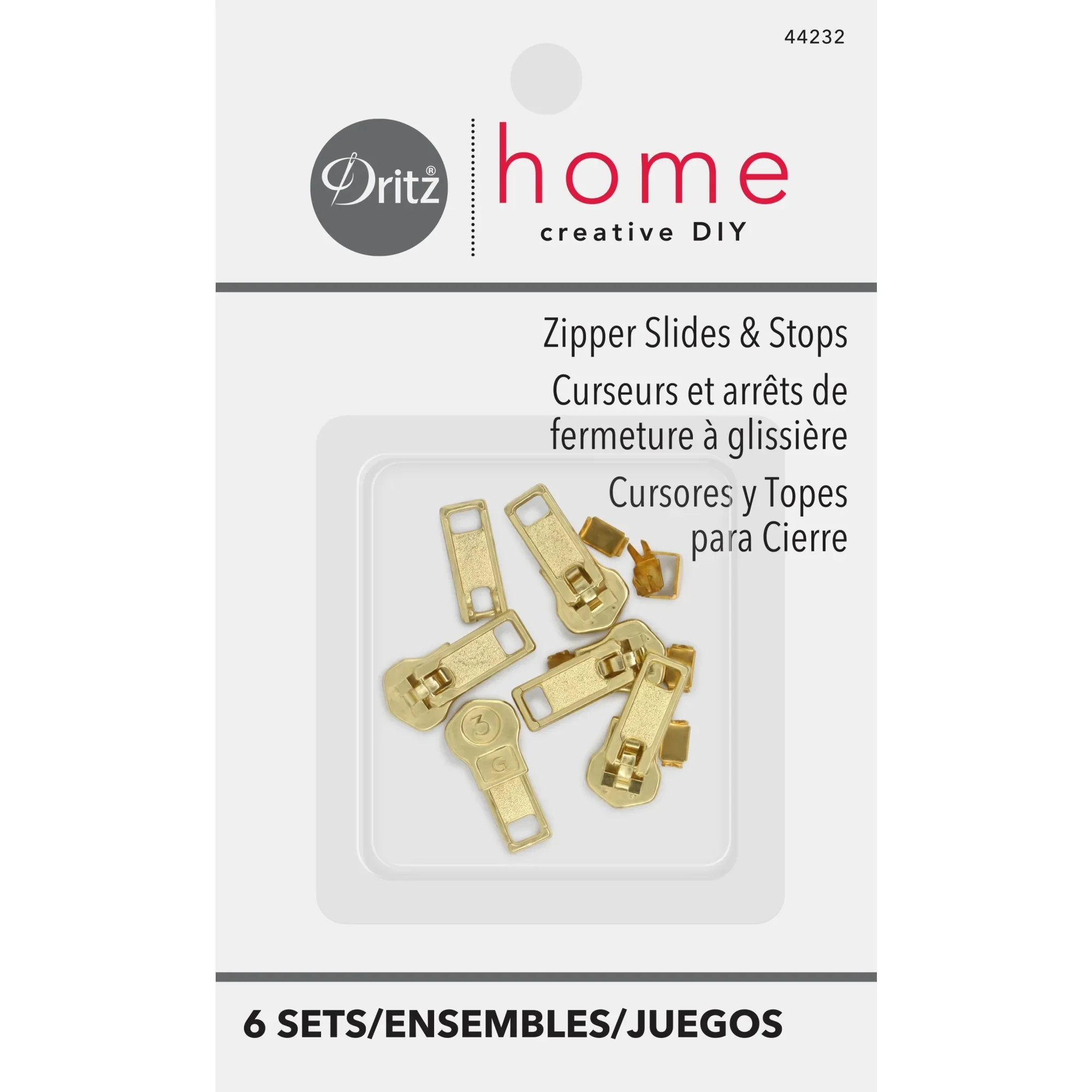 Zipper Slides & Stops, Brass, 12 Pc