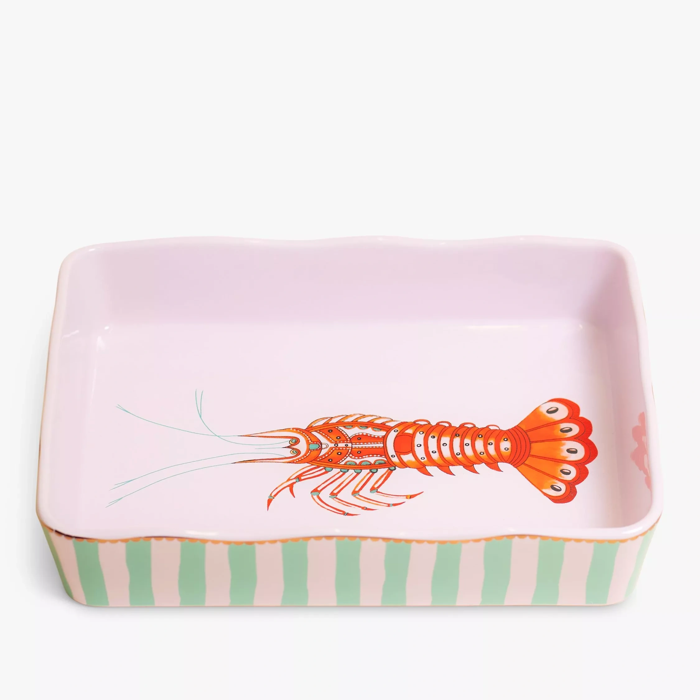 Yvonne Ellen Lobster Rectangular Stoneware Roaster, 30cm, Pink/multi