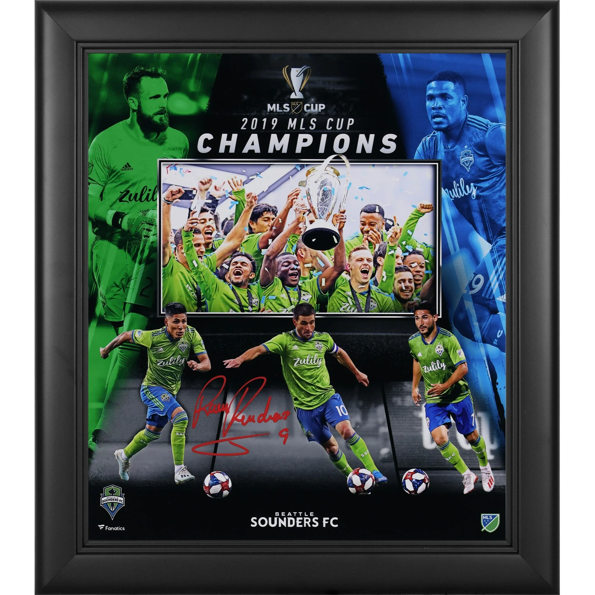 Raul Ruidiaz Seattle Sounders Fc Autographed Fanatics Authentic 15\" X 17\" 2019 Mls Cup Champions Collage