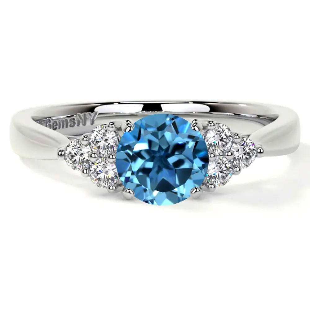 Natural Round Shape Swiss Topaz Prong Set Ring With Round Diamonds
