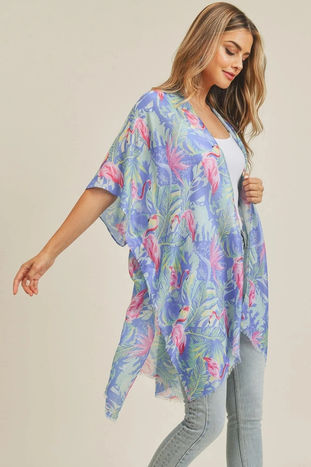 Ms0220 Tropical Flamingo Pattern Summer Beach Kimono