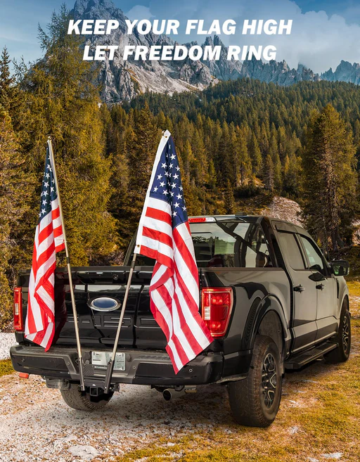 Hitch Mount Flag Pole Holder For Standard 2 Inch Receivers - Triple Flagpole