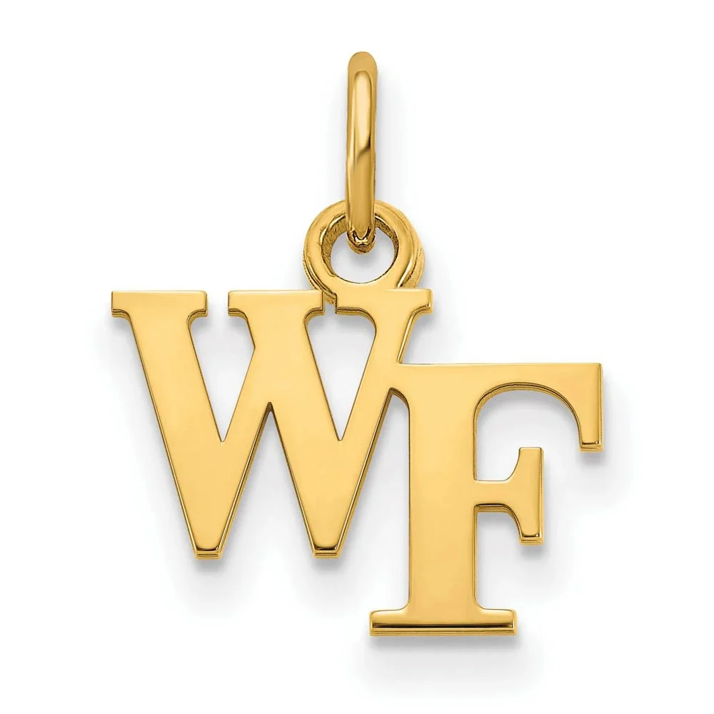 14k Yellow Gold Wake Forest U. Xs (tiny) 'wf' Charm Or Pendant