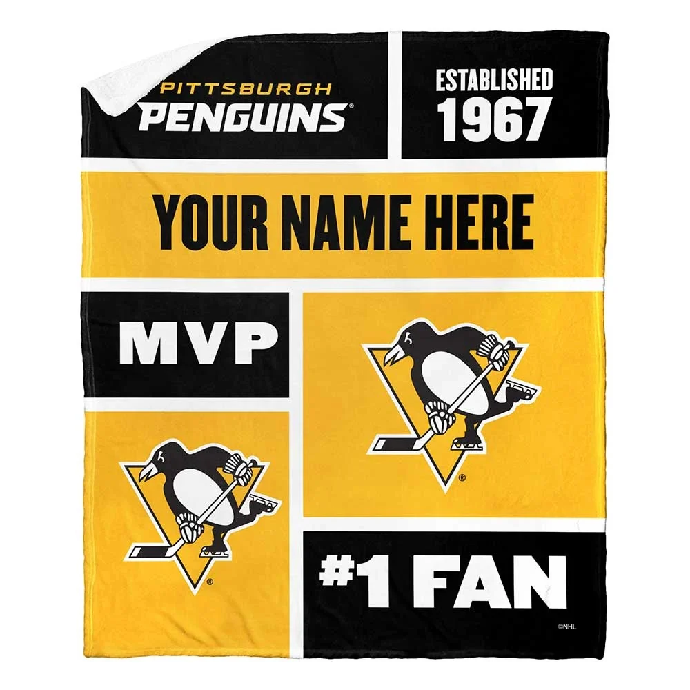 Nhl Pittsburgh Penguins Colorblock Personalized Silk Touch Sherpa Throw Blanket 50x60 Inches