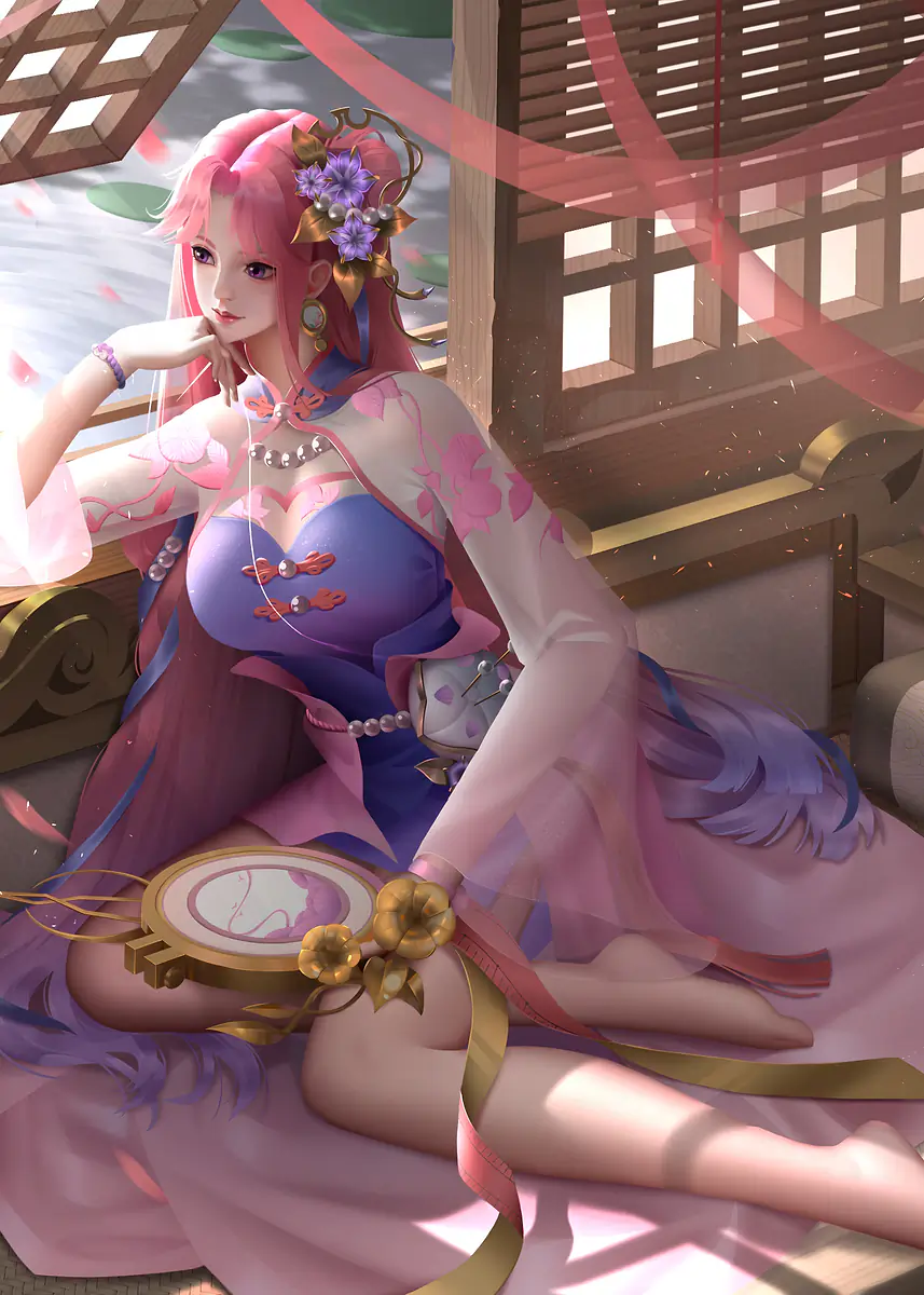Elegant Woman In Traditional Asian Setting