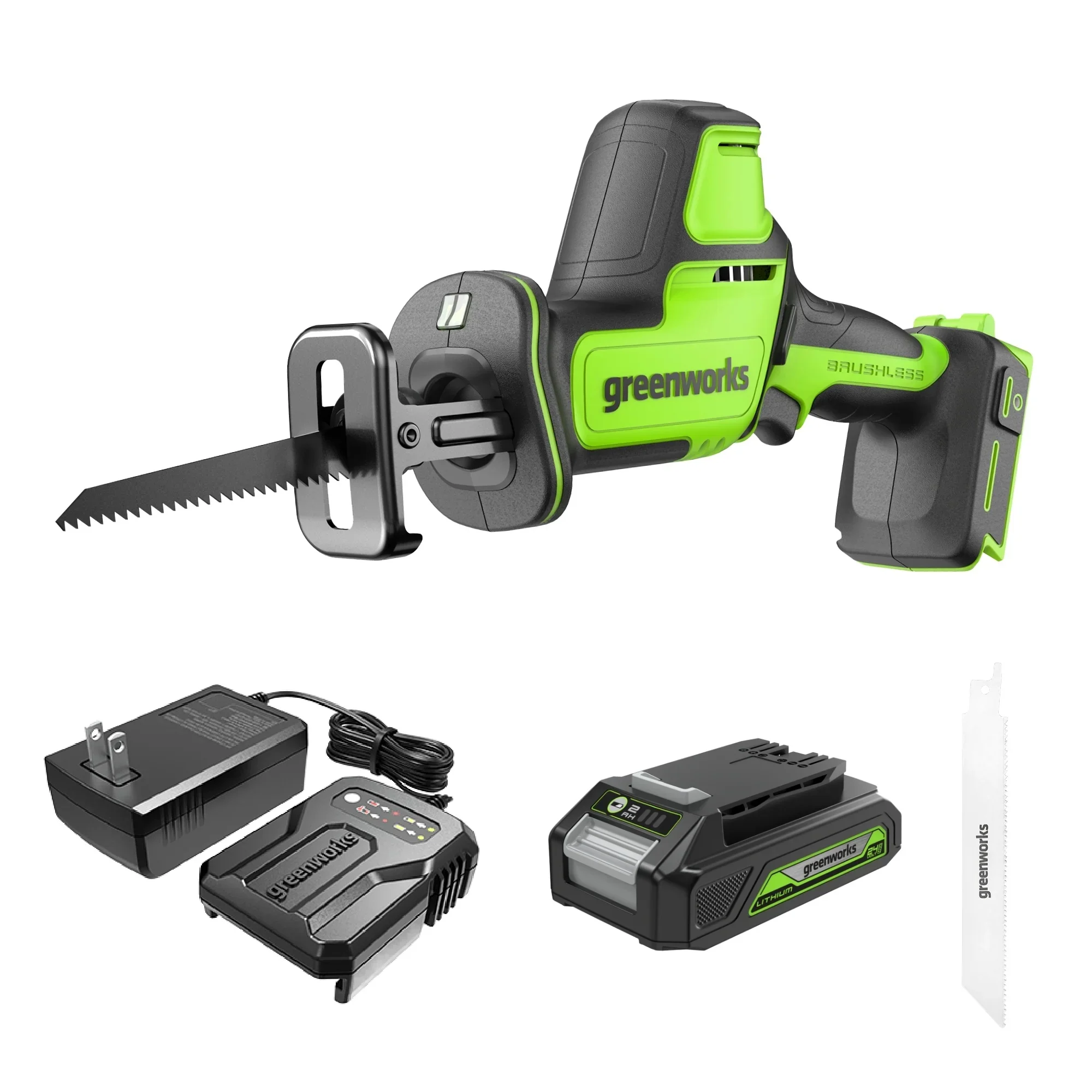 24v 1" One-handed Compact Reciprocating Saw W/ 2.0ah Battery & Charger