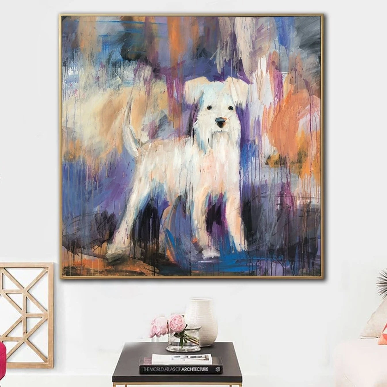 Miniature Schnauzer - 32"x32" | 81x81 Cm/stretched + Black + Gold Frame