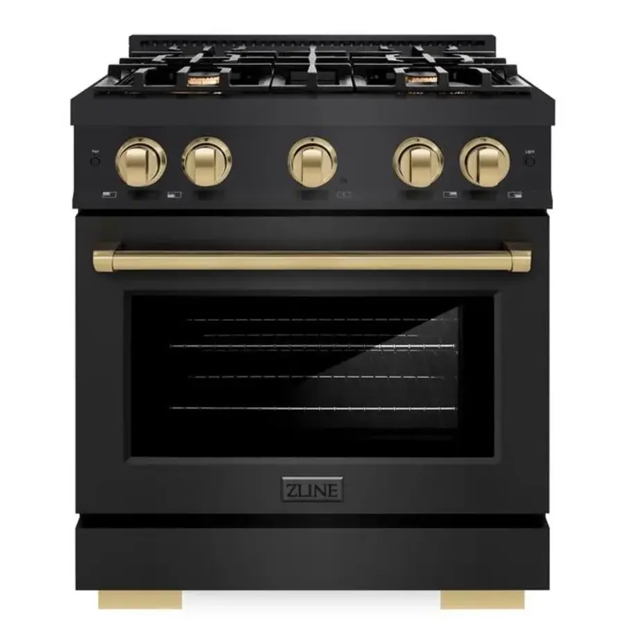 Zline Hgrbz30cb 30 Inch Autograph Edition Select Series Gas Range With 4 Italian-made Auto-reignition Burners, 4.2 Cu. Ft. Oven Capacity, Convection Oven And Stayput Oven Door Hinges In Black Stainless Steel (champagne Bronze)