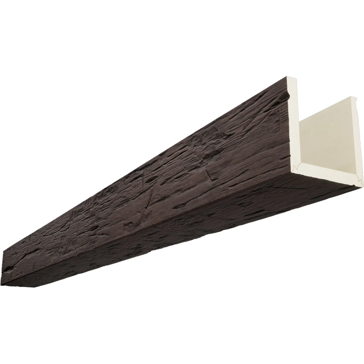 Timberthane Hand Hewn Faux Wood Beam, 3‑sided (u‑beam), 8"w X 12"h X 144"l, Mahogany Finish