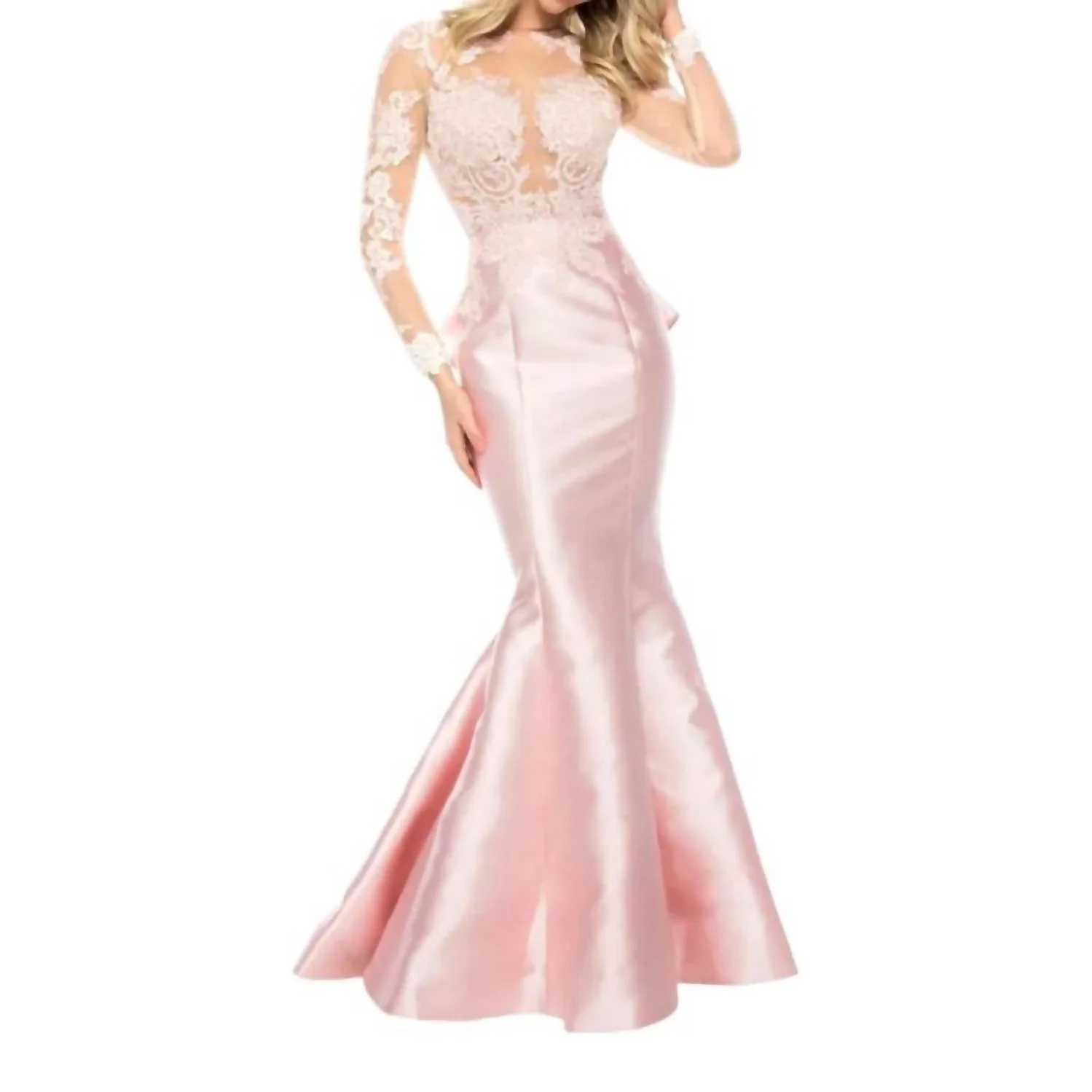 Sherri Hill - Long Sleeve Lace Satin Dress