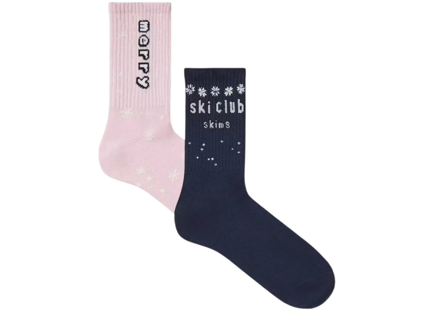 Skims X Cactus Plant Flea Market Women's Ribbed Crew Sock (2-pack) Cherry Blossom/navy - L
