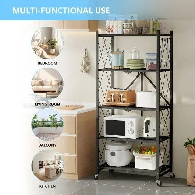 Sugift 5-tier Storage Shelf Foldable Metal Shelving Units With Wheels, Black