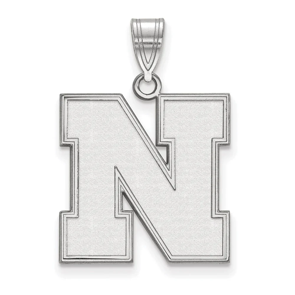 Sterling Silver Rhodium Plated Logoart University Of Nebraska Letter N Large Pendant