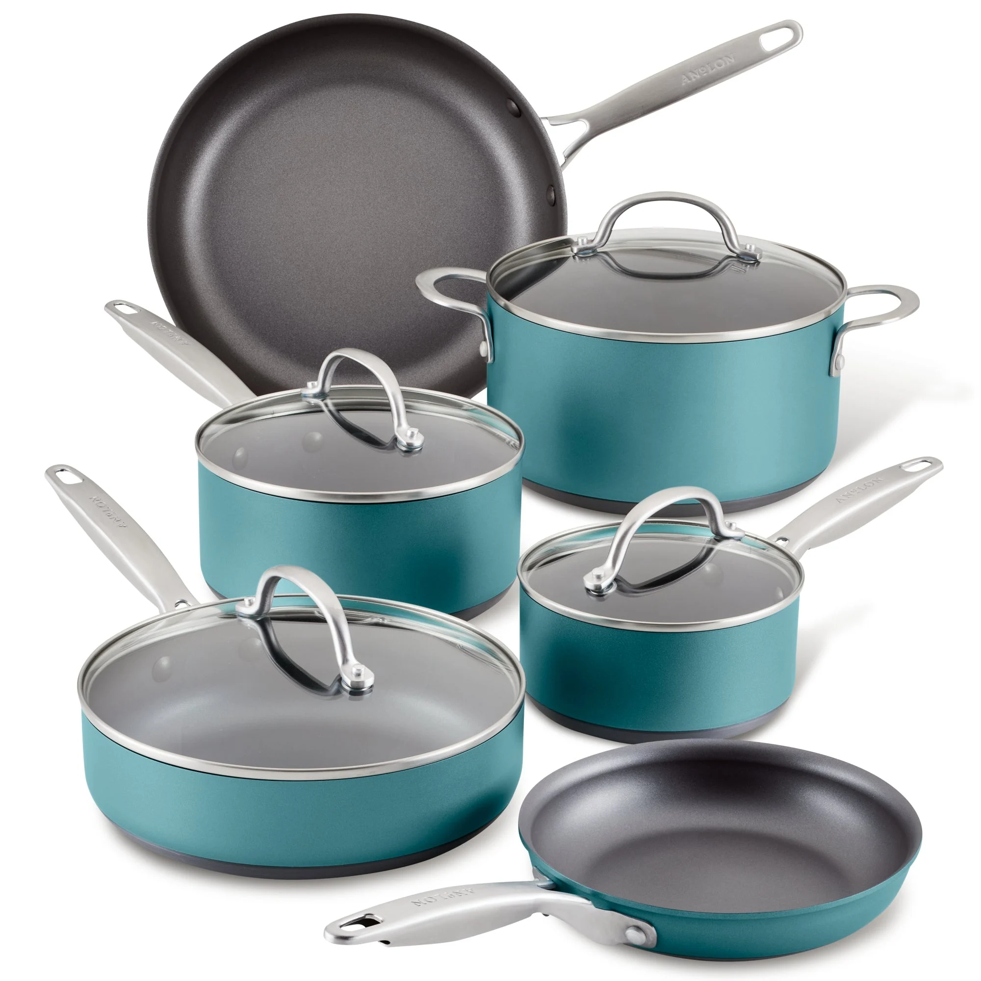 10-piece Hard Anodized Nonstick Cookware Set - Teal