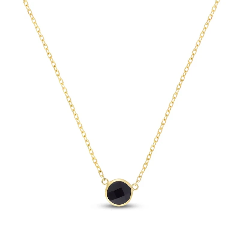 Natural Black Onyx Necklace 14k Yellow Gold