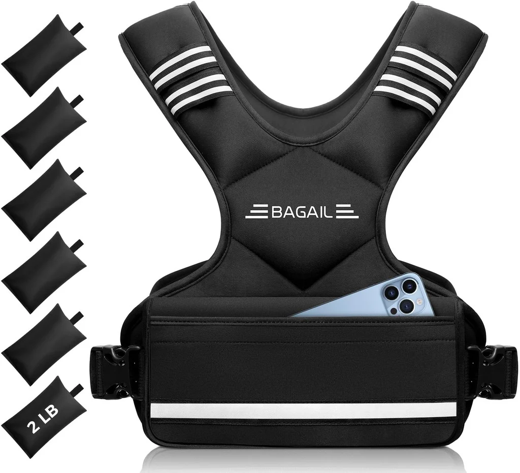 Bagail Adjustable Weighted Vest For Men 20-32lb, Comfortable U-neck Rucking Vest With 6 Removable Weights, Storage Pocket And Reflective Strips For Strength Training, Advanced Bodyweight Workouts & Endurance
