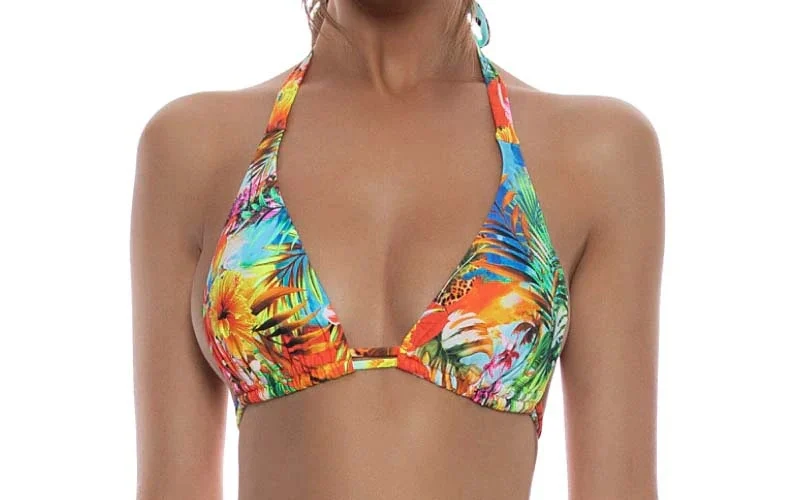Triangle Halter-seamless Ruched Back Bikini ::ret - Top