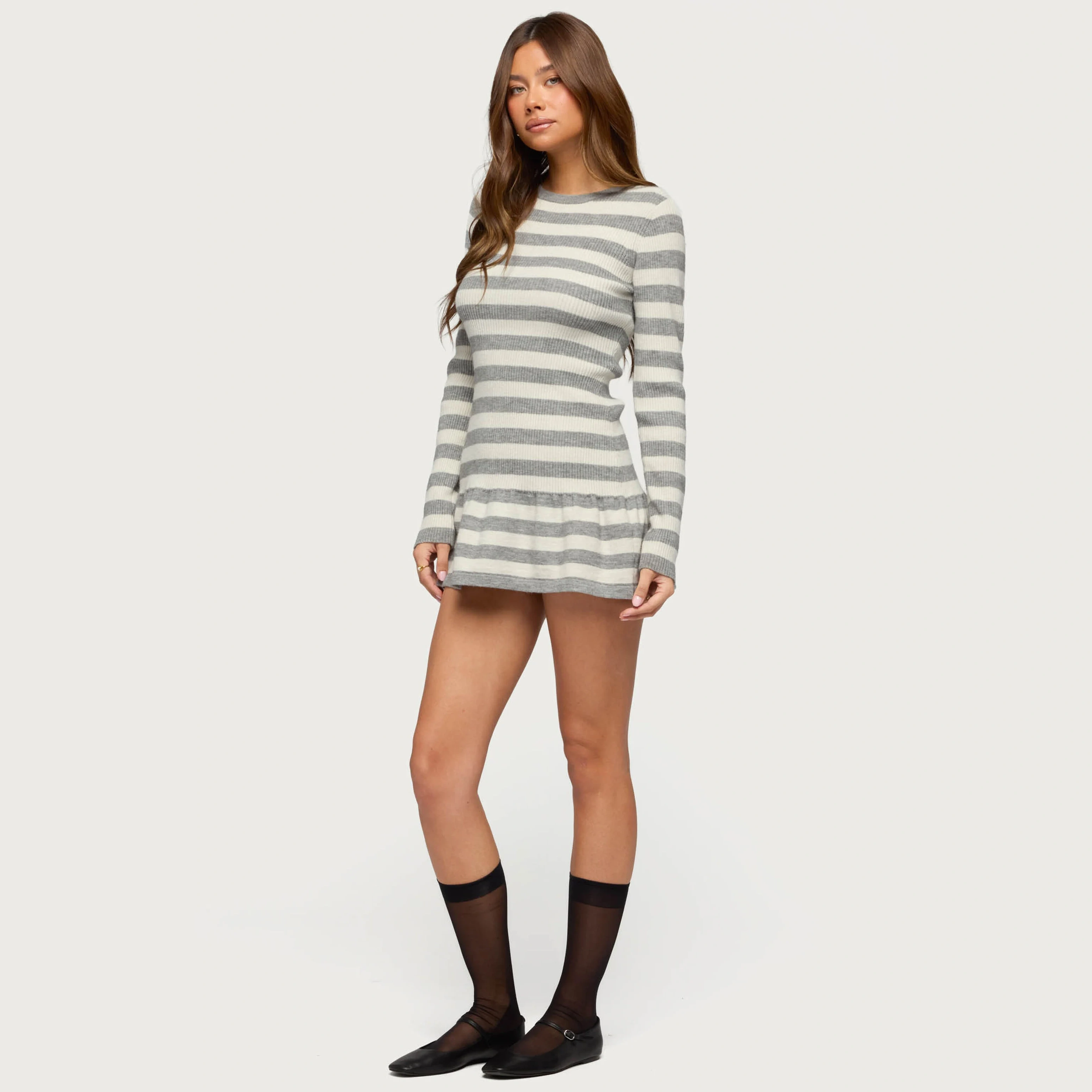 Caisyn Striped Ribbed Knit Mini Dress