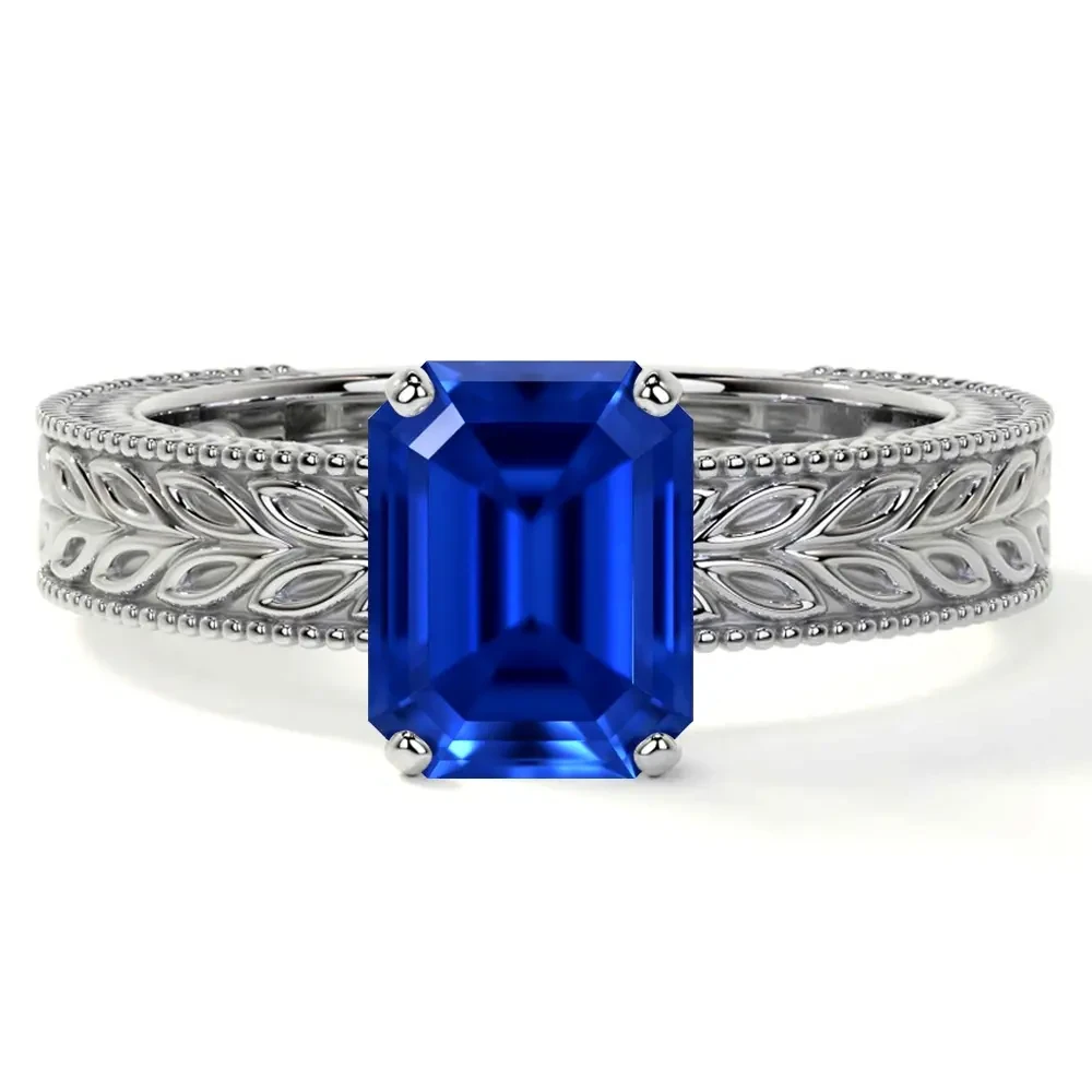 Lab Grown Emerald Cut Sapphire Solitaire Ring