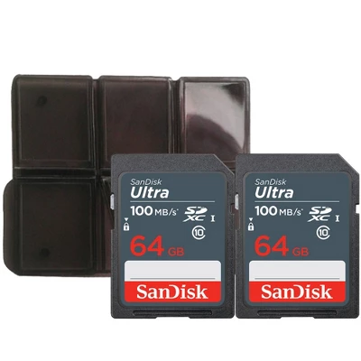 Sandisk 64gb Ultra Sdxc Uhs-i Memory Card With Memory Card Holder - 2 Units