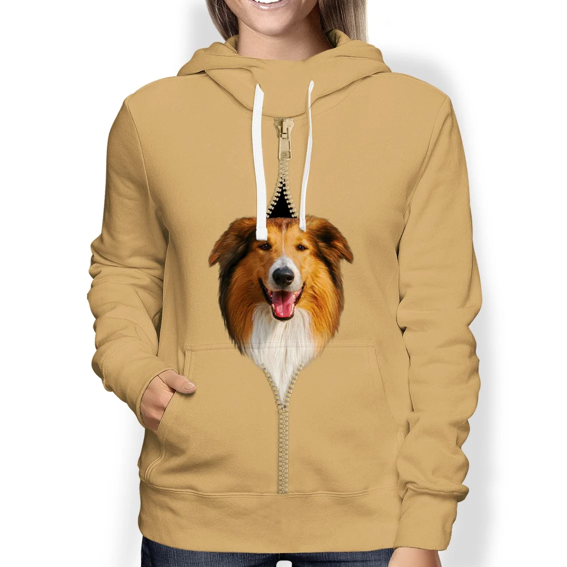 I'm With You - Rough Collie Hoodie V2 - Khaki Yellow/pullover Fleece Hoodie