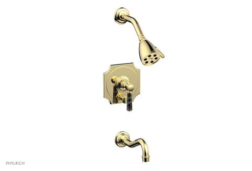 Henri Pressure Balance Tub And Shower Set - Black Marble Lever Handle 161-31 - Polished Brass