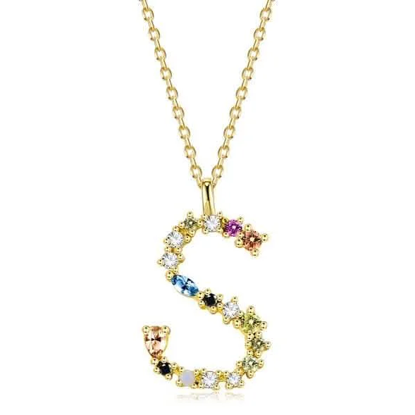 26 Alphabet Necklaces Opal Zirconia 925 Sterling Silver Necklace - Gold/k