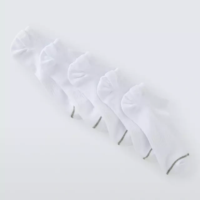 John Lewis Contrast Stripe Trainer Socks, Pack Of 5, White, M‑l
