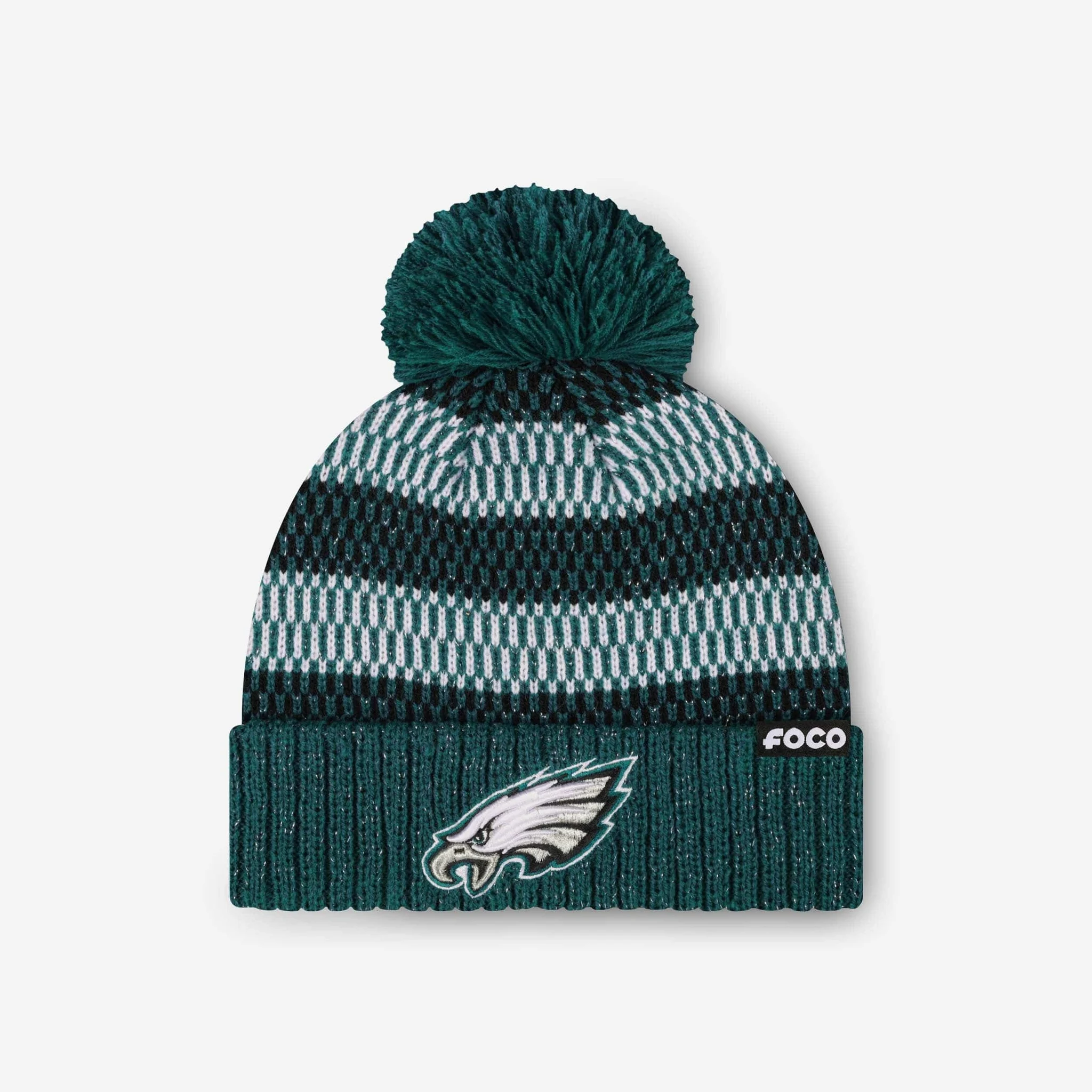 Philadelphia Eagles Womens Cozy Knit Metallic Thread Pom Beanie