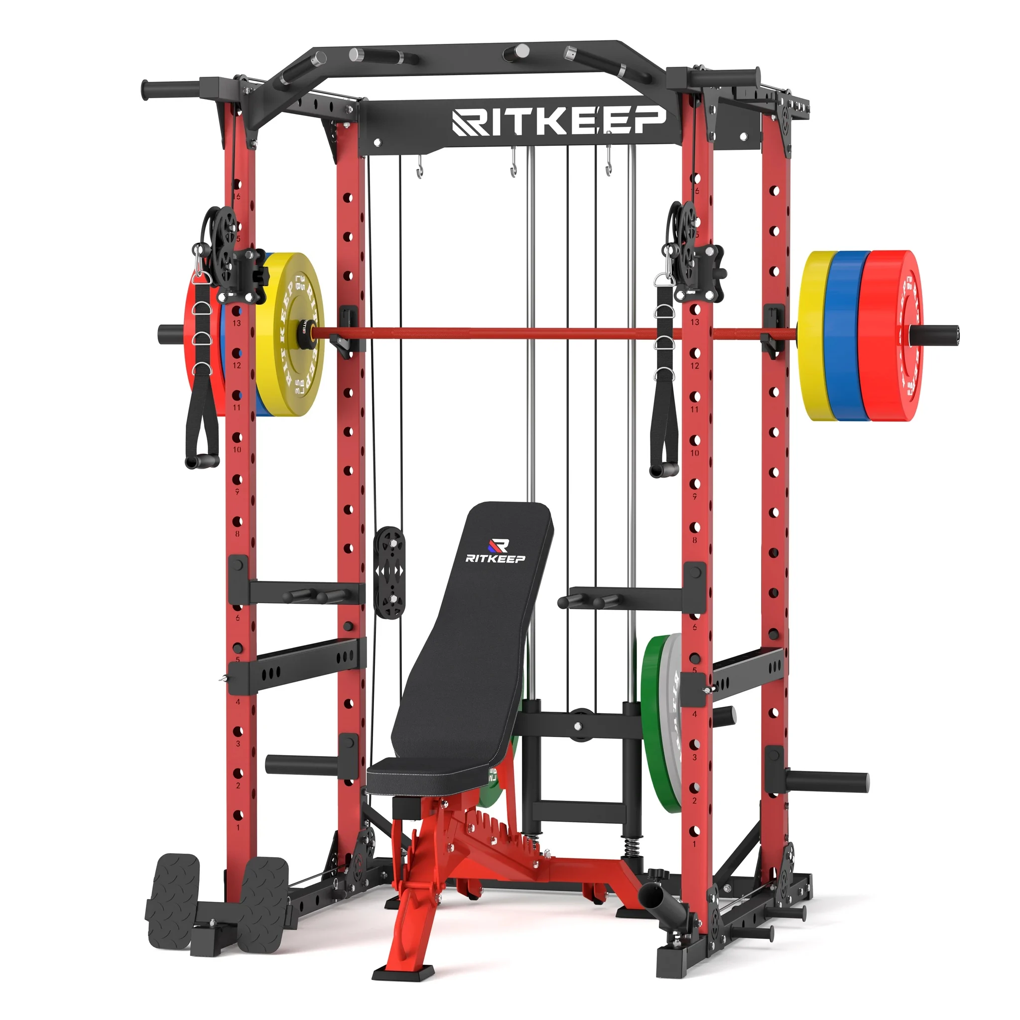 Destroyer M10 All-in-one Power Rack Fitness Equipment Package - Black & Red/rab-3000/340lb Color Bumper