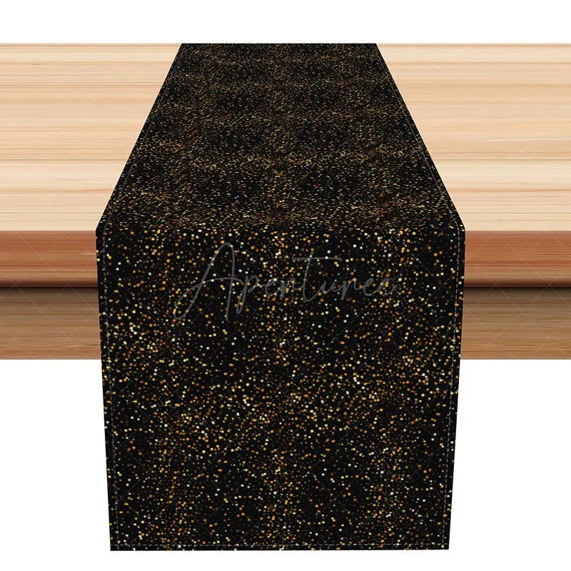Aperturee Black And Gold Polka Dot Table Runner, Elegant Sparkle For Dining Decor, Wedding Anniversary Or Birthday Party - 12x72in (wxh)