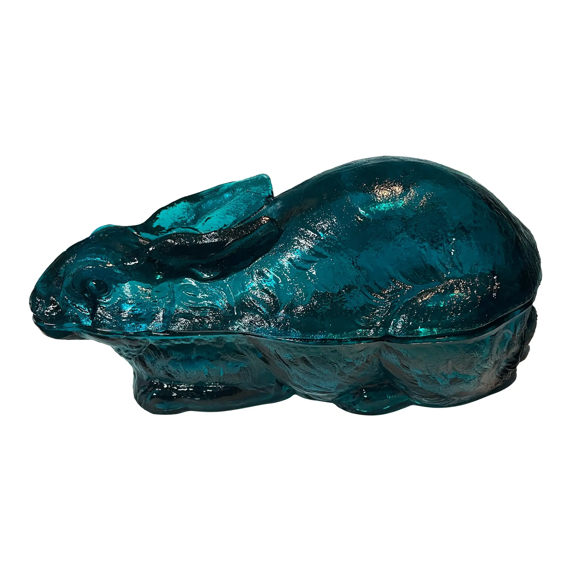 Rare Mid-century Summit Glass Aqua Blue Rabbit Covered Dish – Atterbury Patent 1886 Mold, Collector‑grade