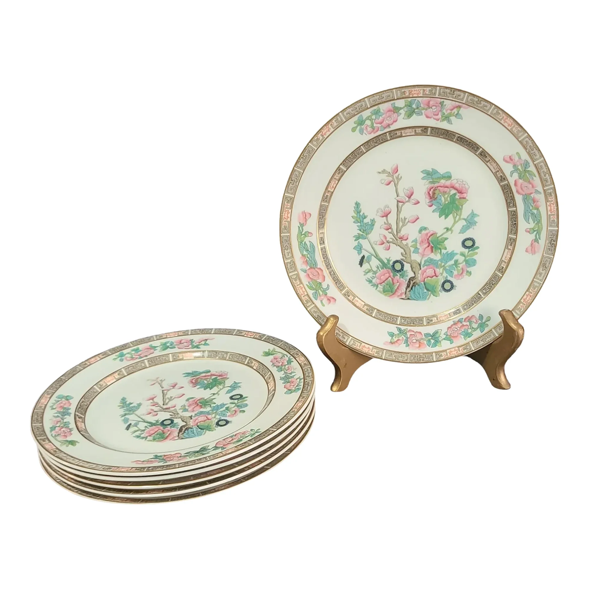 Vintage Lenox Floral Gold Rim Asian Indian Tree Salad Dessert Lunch Plates – Set Of 6