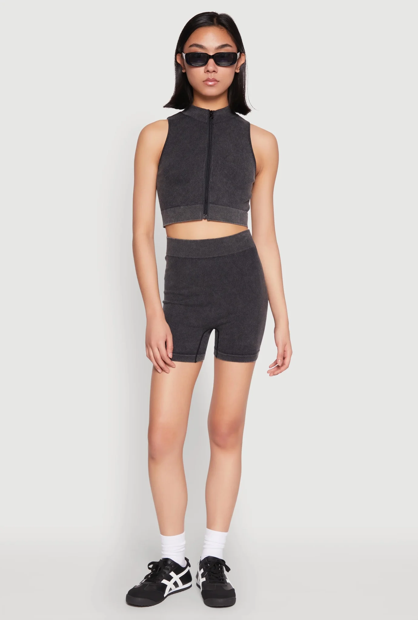 Mineral Wash Seamless Bike Shorts - Black