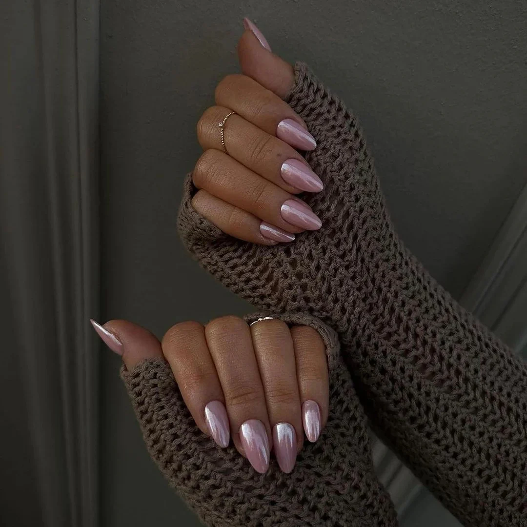 Amusement Medium Almond Pink Glossy Press On Nails