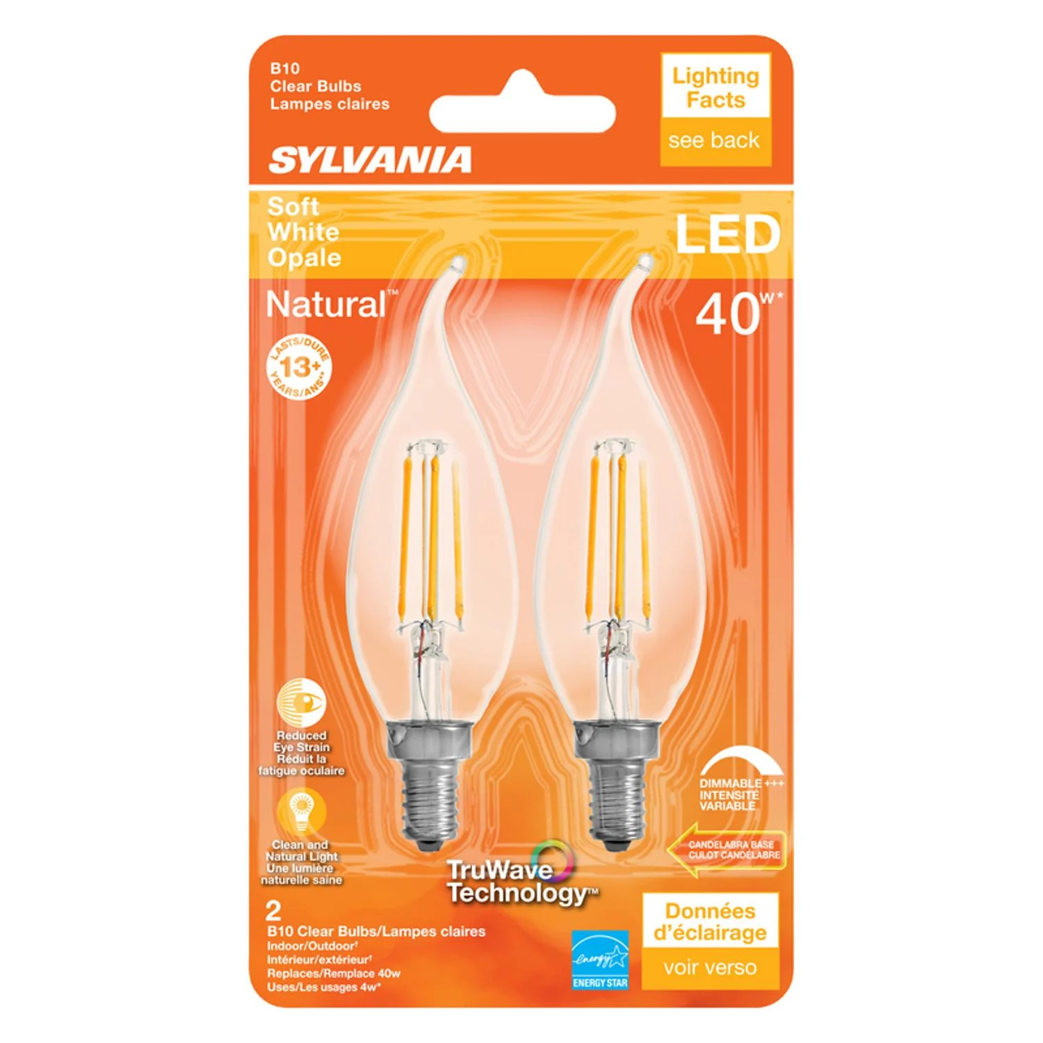 Sylvania Natural B10 E12 Led Bulb Soft White 40 Watt Equivalence 2 Pk