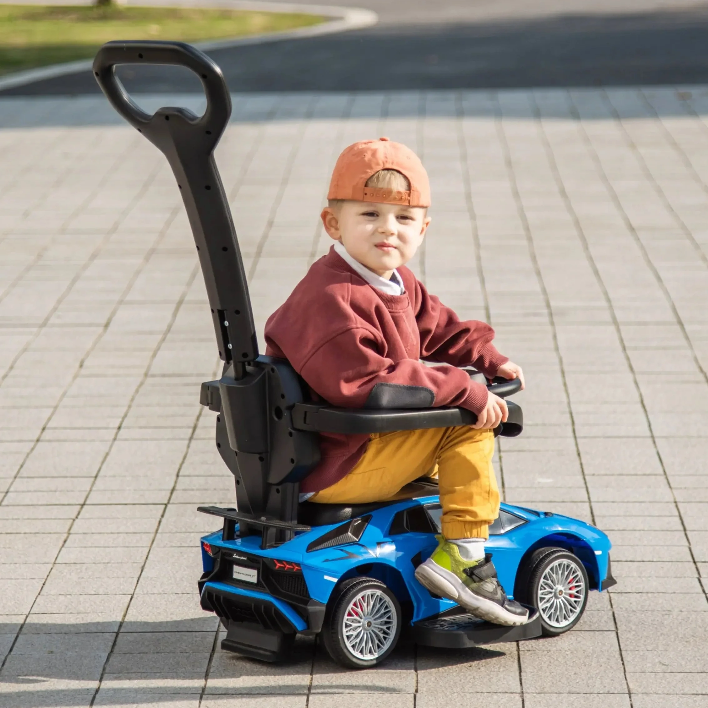Lamborghini 3-in-1 Kids Push Ride On Toy Car Blue