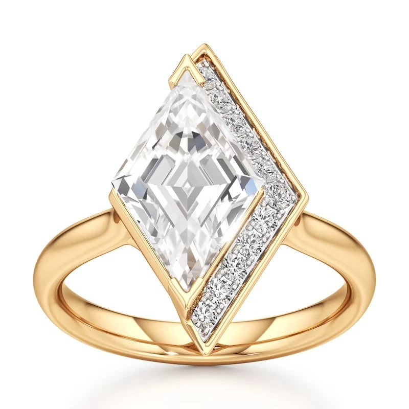 J'lure Lozenge Step-cut Lab-grown Diamond Half-halo Engagement Ring 3-1/6 Ct Tw 18k Yellow Gold