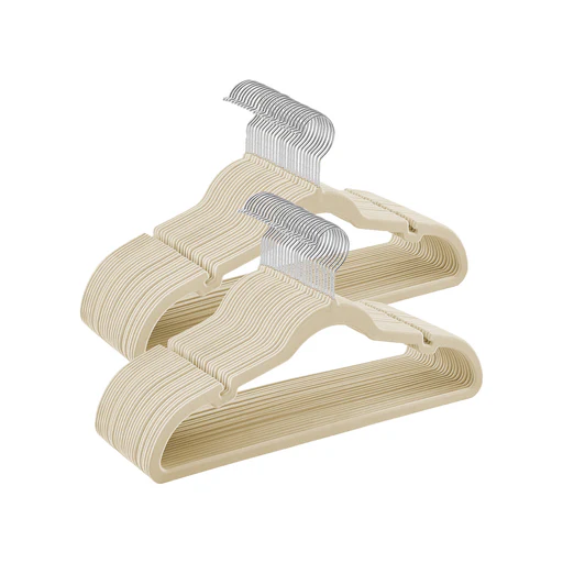 50 Cintres En Velours Avec Encoches Beige Sable