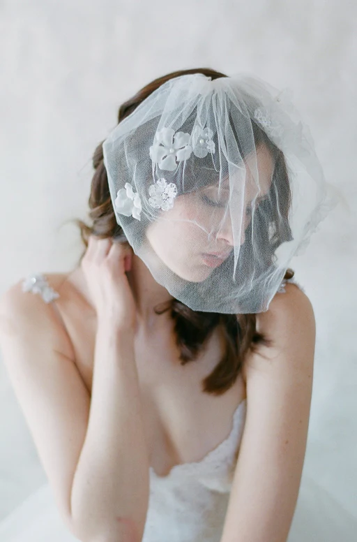 Silk Tulle Floral Birdcage Veil