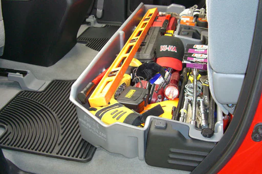 Düha Under Seat Storage Fits 2007-2021 Toyota Tundra Double Cab Without Factory Subwoofer | Heavy-duty Back Seat Organizer - Dark Gray