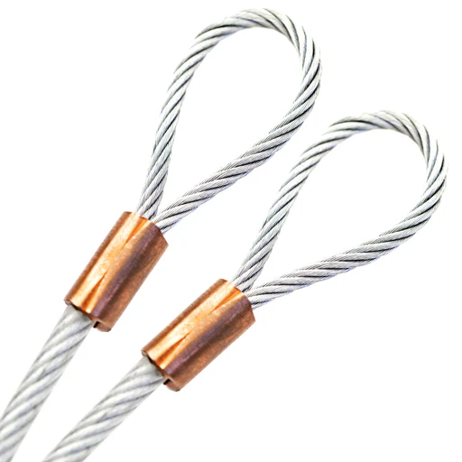 49ft Cut To Size 1/4 Galvanized Steel Cable Clear Vinyl Coated To 3/16 Loop Size With Copper Sleeves Made In Usa - 1in/5in