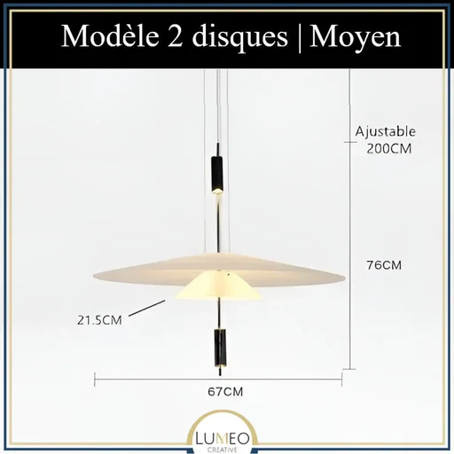 Suspension Au Design Architecturale À Disques Superposés - 2 Disques | Moyen/noir/blanc Chaud