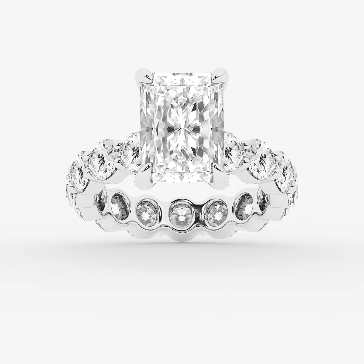 7 7/8 Ctw Radiant Lab Grown Diamond Hidden Halo Eternity Engagement Ring Platinum, D, Vvs