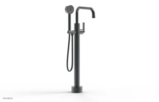 Hex Modern Low Floor Mount Tub Filler - Lever Handle With Hand Shower 501-55-03 - Gun Metal